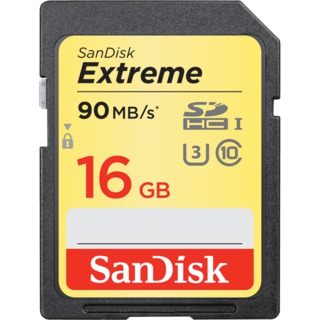 Карта памяти  SD  16 Gb Sandisk SDHC Extreme, class10, 90Mb/s, UHS-I U3 (SDSDXNE-016G-GNCIN)