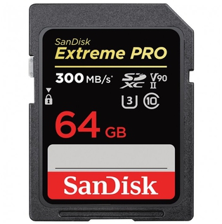 Карта памяти  SD  64 Gb Sandisk SDXC Extreme Pro, cl 10, 300 Mb/s UHS-II U3 (SDSDXDK-064G-GN4IN)