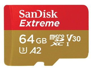 Карта памяти  Micro SD  64 Gb Sandisk Extreme 160MB/ s A2 C10 V30 UHS-I U3 (SDSQXA2-064G-GN6MN)