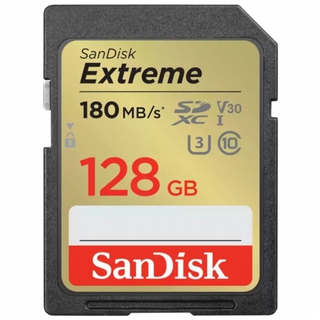 Карта памяти  SD 128 Gb Sandisk SDXC Extreme cl10, 180Mb/ s, V30 UHS-I U3 (SDSDXVA-128G-GNCIN)