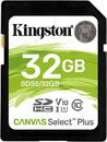 Карта памяти  SD  32 Gb Kingston SDHC, class 10, UHS-I Canvas Select Plus 100MB/ s (SDS2/ 32GB)