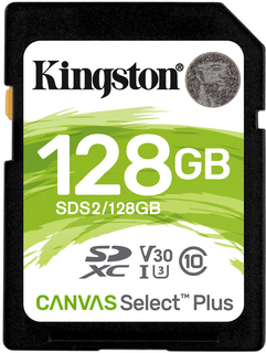 Карта памяти  SD 128 Gb Kingston Canvas Select Plus SDXC UHS-I U3 V30 (100/ 85 Mb/ s)