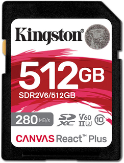 Карта памяти SD 512 Gb Kingston SDXC UHS-II U3 V60 Canvas React Plus R/ W 280/ 150MB/ s